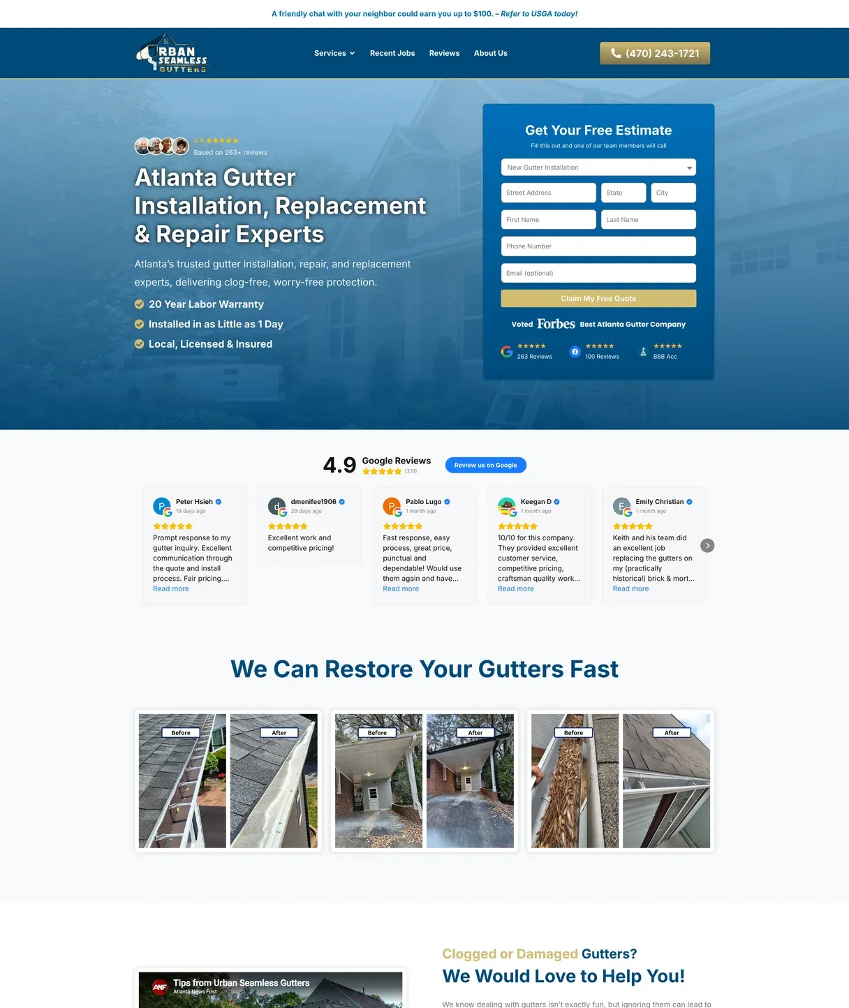Urban Seamless Gutters — Atlanta gutter installation website