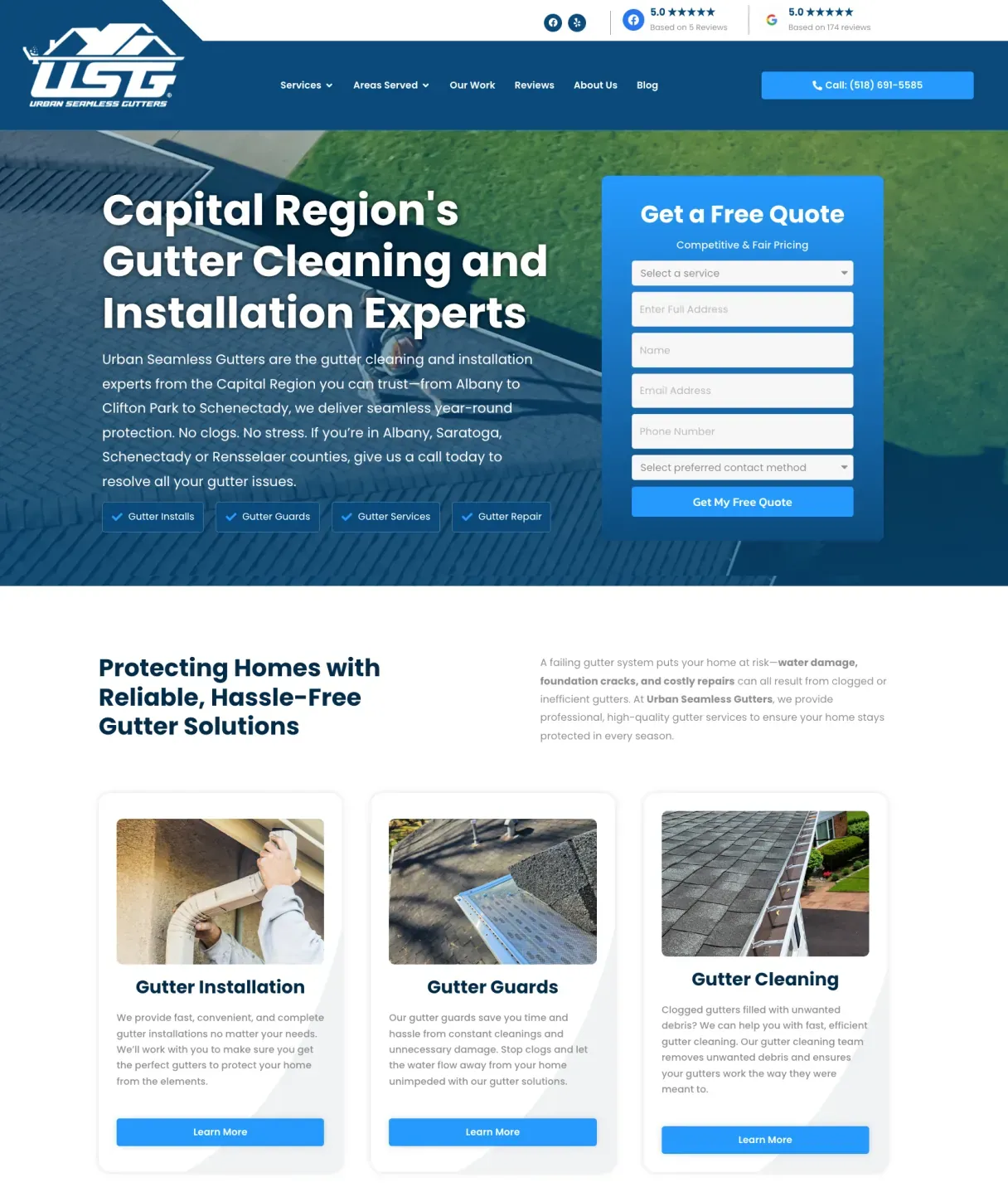 Urban Seamless Gutters — Capital Region gutter cleaning and installation website